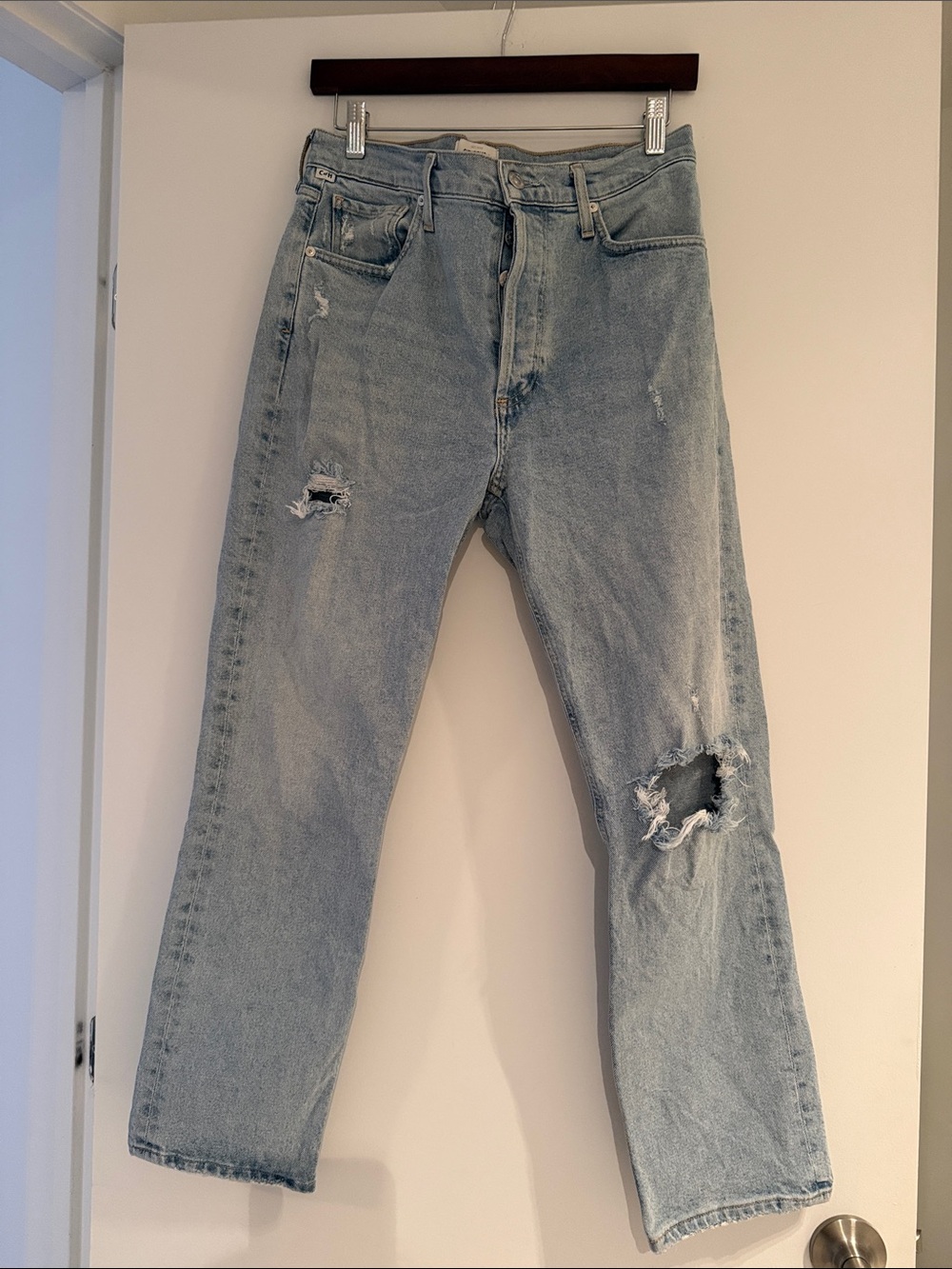 Citizens Of Humanity Light Blue Distressed Straight Leg Jeans- Jolene